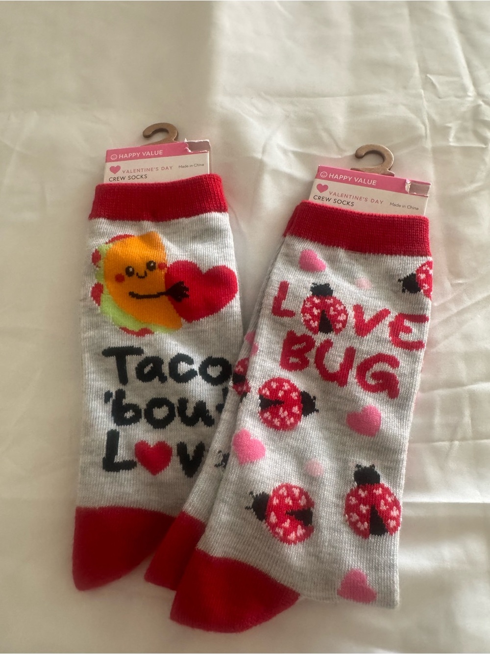 Cure Crew Socks - Red & White Love Bug / Taco Design